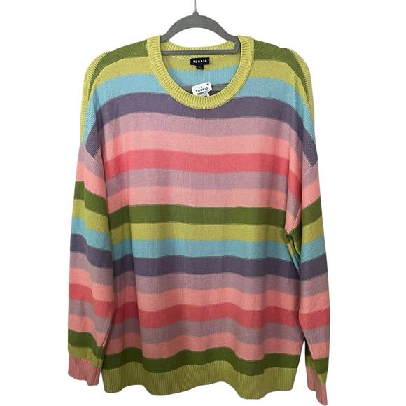 Torrid Pullover Sweater Size 0 or Large Multicolor Stripe Cotton Blend - Picture 1 of 9